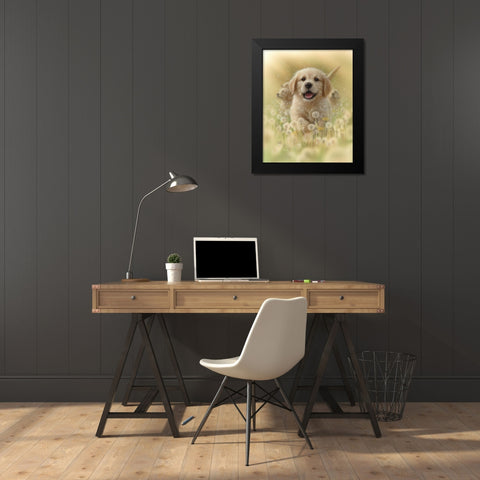 Golden Retriever Puppy - Dandelions Black Modern Wood Framed Art Print by Bogle, Collin