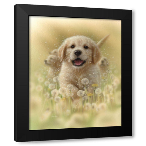 Golden Retriever Puppy - Dandelions Black Modern Wood Framed Art Print by Bogle, Collin