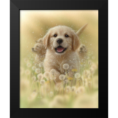 Golden Retriever Puppy - Dandelions Black Modern Wood Framed Art Print by Bogle, Collin