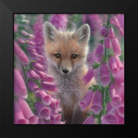 Red Fox - Foxgloves - Square Black Modern Wood Framed Art Print by Bogle, Collin