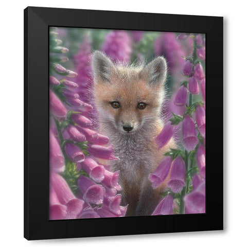 Red Fox - Foxgloves Black Modern Wood Framed Art Print by Bogle, Collin