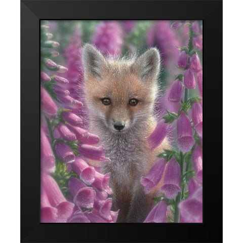 Red Fox - Foxgloves Black Modern Wood Framed Art Print by Bogle, Collin