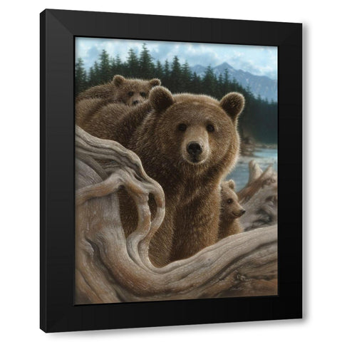 Brown Bears - Backpacking Black Modern Wood Framed Art Print by Bogle, Collin