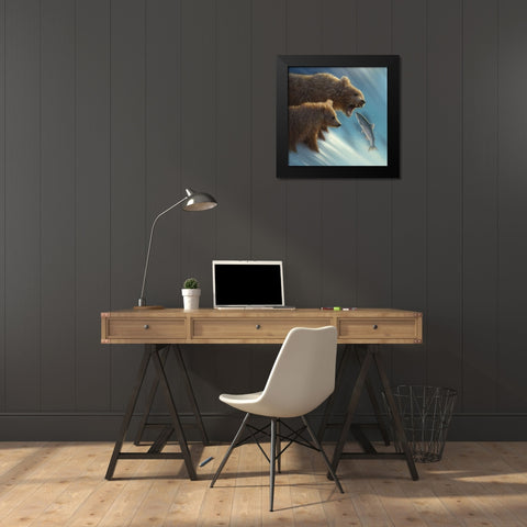 Brown Bears - Fishing Lesson Black Modern Wood Framed Art Print by Bogle, Collin