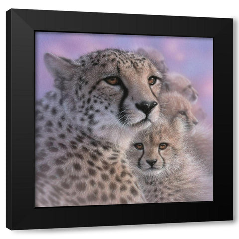 Cheetah Mother and Cubs - Mothers Love - Square Black Modern Wood Framed Art Print by Bogle, Collin
