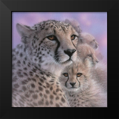 Cheetah Mother and Cubs - Mothers Love - Square Black Modern Wood Framed Art Print by Bogle, Collin