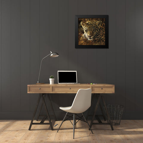 Jaguar Cub on Bark Black Modern Wood Framed Art Print by Bogle, Collin