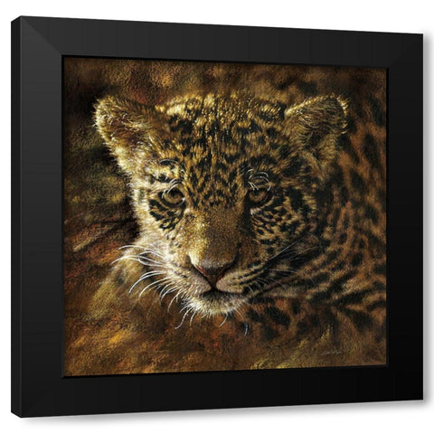 Jaguar Cub on Bark Black Modern Wood Framed Art Print by Bogle, Collin