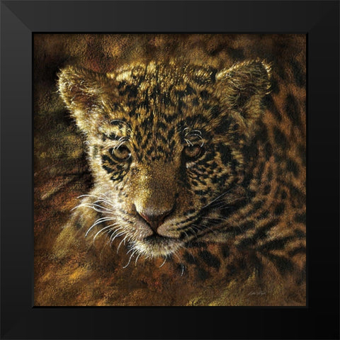 Jaguar Cub on Bark Black Modern Wood Framed Art Print by Bogle, Collin