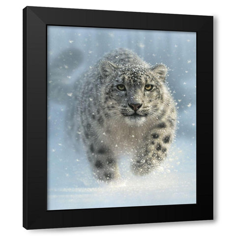 Snow Leopard - Snow Ghost - Vertical Black Modern Wood Framed Art Print by Bogle, Collin