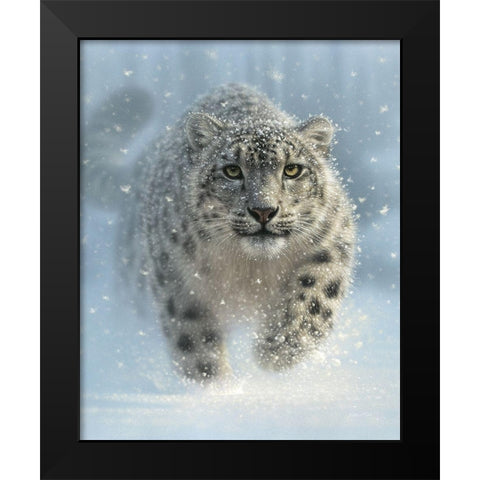 Snow Leopard - Snow Ghost - Vertical Black Modern Wood Framed Art Print by Bogle, Collin
