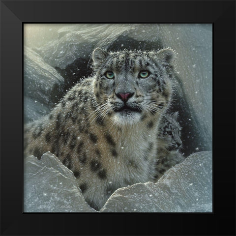 Snow Leopard - The Fortress Black Modern Wood Framed Art Print by Bogle, Collin