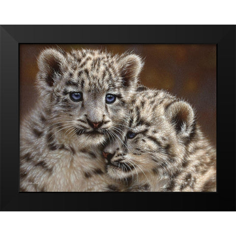 Snow Leopard Cubs - Playmates - Horizontal Black Modern Wood Framed Art Print by Bogle, Collin