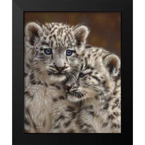 Snow Leopard Cubs - Playmates Black Modern Wood Framed Art Print by Bogle, Collin