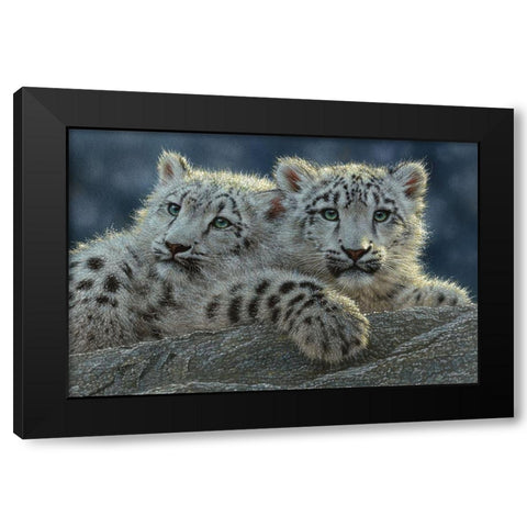 Snow Leopard Cubs Black Modern Wood Framed Art Print by Bogle, Collin