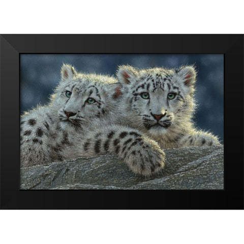 Snow Leopard Cubs Black Modern Wood Framed Art Print by Bogle, Collin
