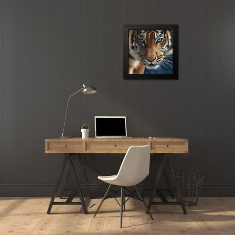 Tiger - Blue Eyes Black Modern Wood Framed Art Print by Bogle, Collin