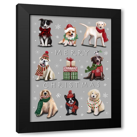 Merry Christmas Dogs Black Modern Wood Framed Art Print by Tyndall, Elizabeth