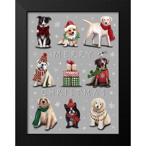 Merry Christmas Dogs Black Modern Wood Framed Art Print by Tyndall, Elizabeth