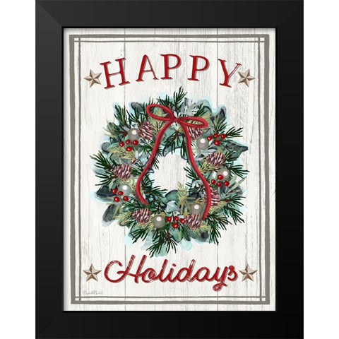 Holly Holidays Wreath Black Modern Wood Framed Art Print by Tyndall, Elizabeth