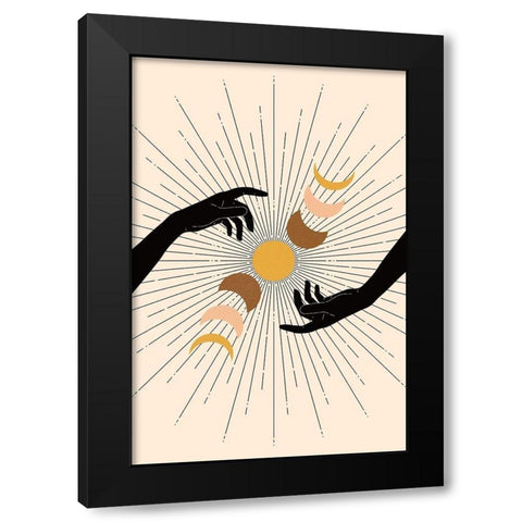 Moon Cycles Black Modern Wood Framed Art Print by JJ Design House