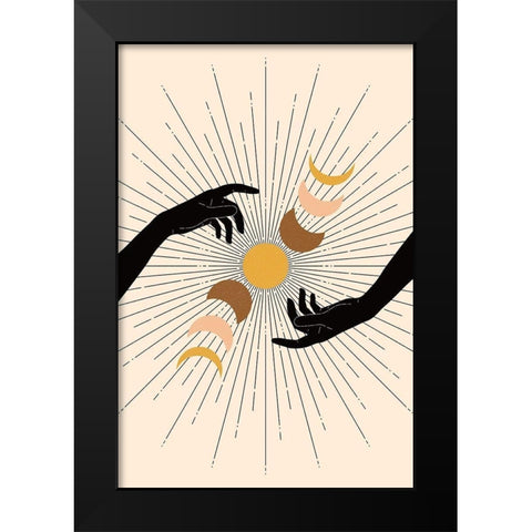 Moon Cycles Black Modern Wood Framed Art Print by JJ Design House