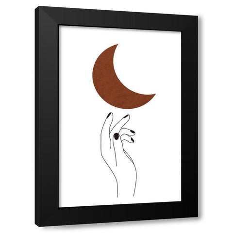 Hand and Moon Black Modern Wood Framed Art Print by JJ Design House