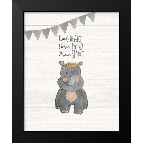 Kind Heart Hippo Black Modern Wood Framed Art Print by Moulton, Jo