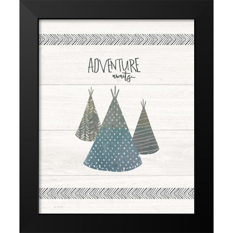 Adventure Awaits Black Modern Wood Framed Art Print by Moulton, Jo