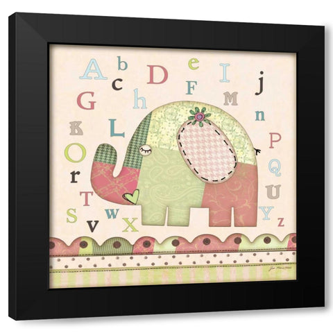 Alphabet Elephant Black Modern Wood Framed Art Print with Double Matting by Moulton, Jo