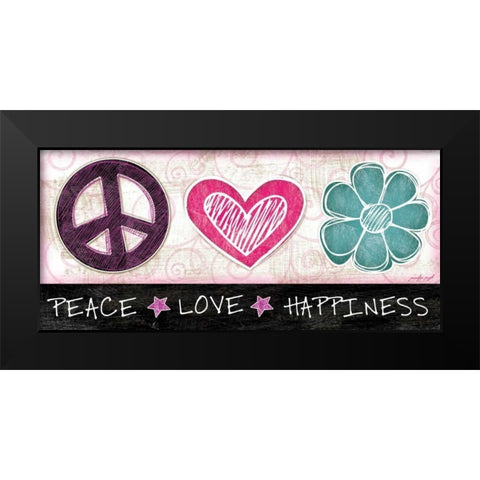 Peace Love Happiness Black Modern Wood Framed Art Print by Pugh, Jennifer