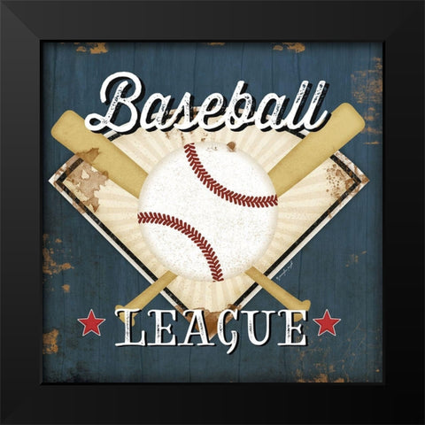 Baseball Black Modern Wood Framed Art Print by Pugh, Jennifer