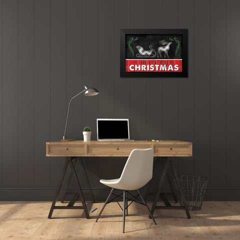 Merry Christmas Black Modern Wood Framed Art Print by Pugh, Jennifer