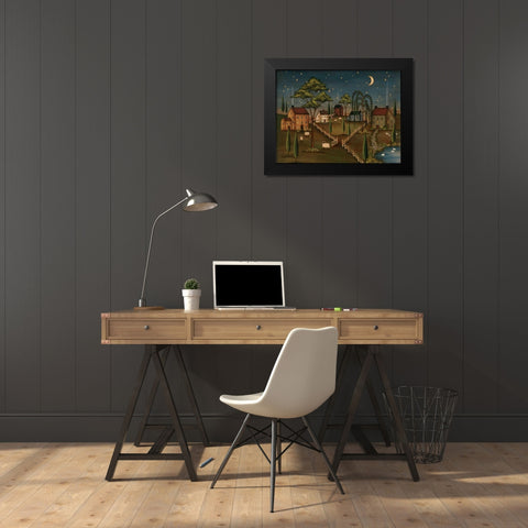 Village Night Black Modern Wood Framed Art Print by Lewis, Kim