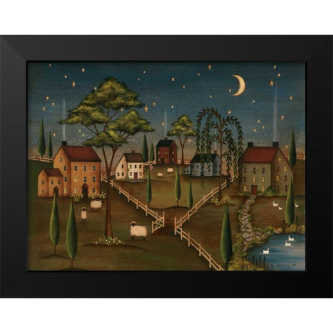 Village Night Black Modern Wood Framed Art Print by Lewis, Kim