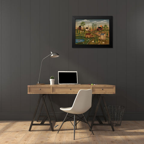 Village Day Black Modern Wood Framed Art Print by Lewis, Kim