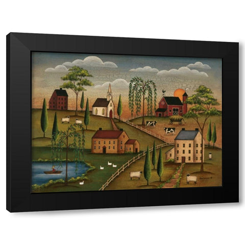 Village Day Black Modern Wood Framed Art Print by Lewis, Kim