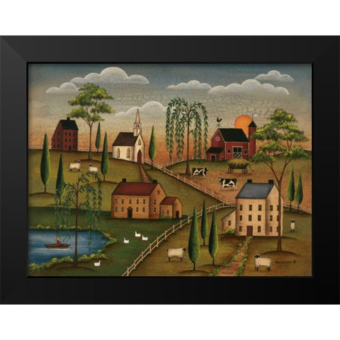Village Day Black Modern Wood Framed Art Print by Lewis, Kim
