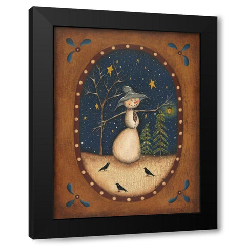 Snowman Lantern Black Modern Wood Framed Art Print by Lewis, Kim