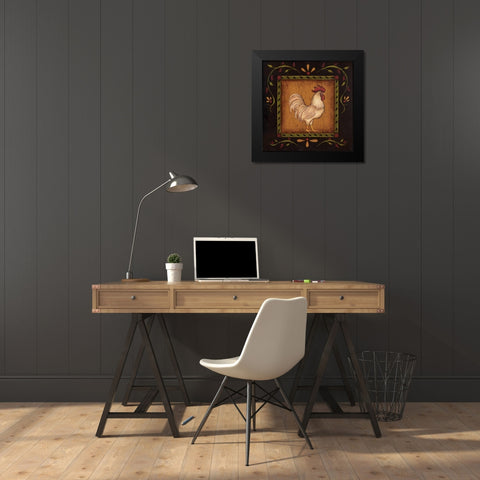 Square Rooster Right Black Modern Wood Framed Art Print by Lewis, Kim