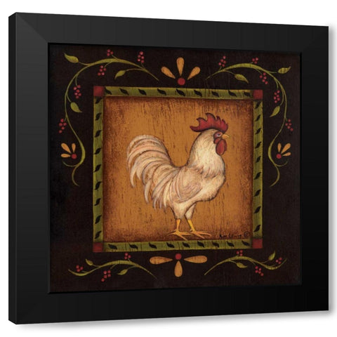 Square Rooster Right Black Modern Wood Framed Art Print by Lewis, Kim