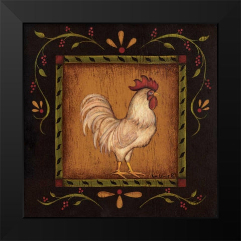 Square Rooster Right Black Modern Wood Framed Art Print by Lewis, Kim