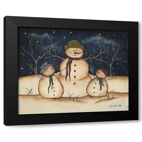 Two Snowmen Black Modern Wood Framed Art Print by Lewis, Kim