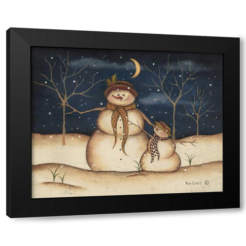 Three Snowmen Black Modern Wood Framed Art Print by Lewis, Kim