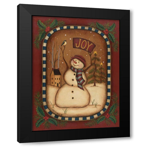 Joy Snowman Black Modern Wood Framed Art Print by Lewis, Kim