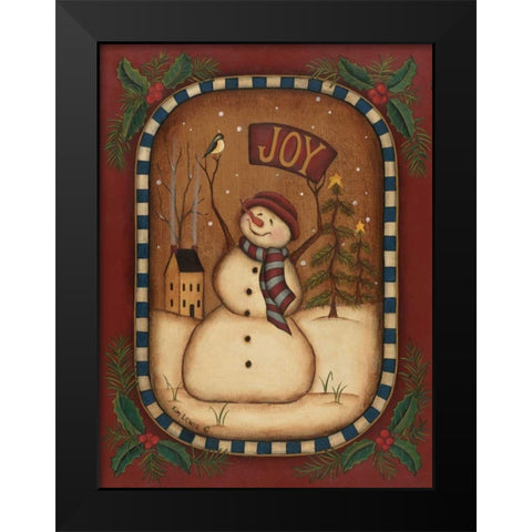 Joy Snowman Black Modern Wood Framed Art Print by Lewis, Kim