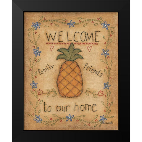 Pineapple Black Modern Wood Framed Art Print by Lewis, Kim