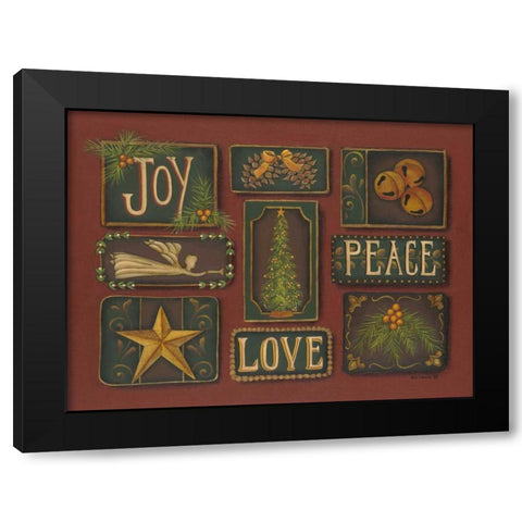 Joy Peace Love Black Modern Wood Framed Art Print by Lewis, Kim