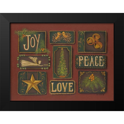 Joy Peace Love Black Modern Wood Framed Art Print by Lewis, Kim