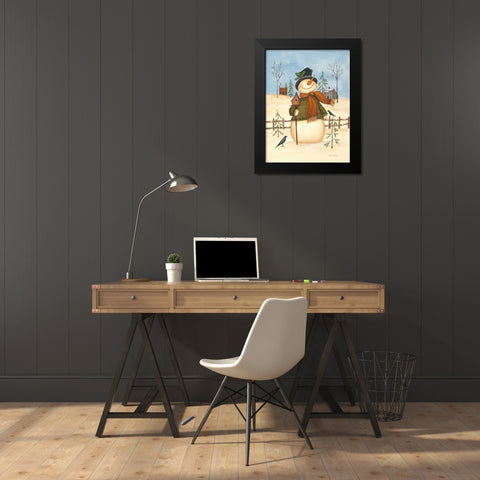Snowman Bird House II Black Modern Wood Framed Art Print by Lewis, Kim
